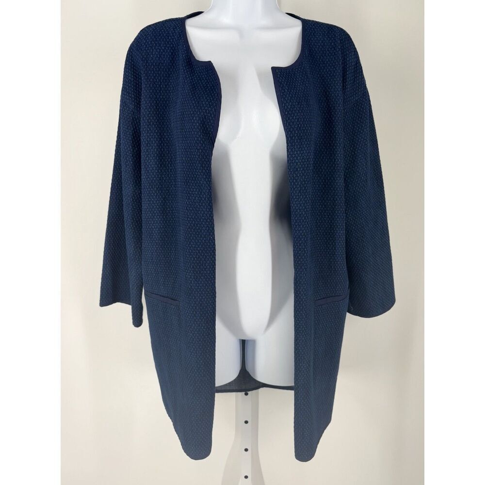 Eileen Fisher Navy Textured Open Front Jacket Cardigan Minimalist Layering Piece